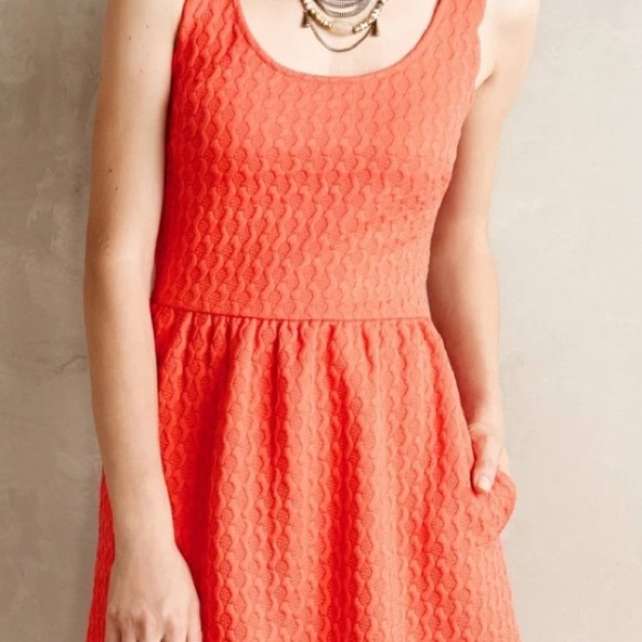 Women’s size XS Maeve Anthropologie Coral Caye Scalloped Hem Cut Out Dress - Picture 2 of 14